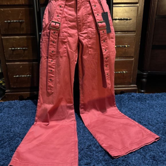 Forever 21 Pants - Forever 21 Buckled Twill Wide-Leg Pants W/Straps, Coral - Size S - NWT